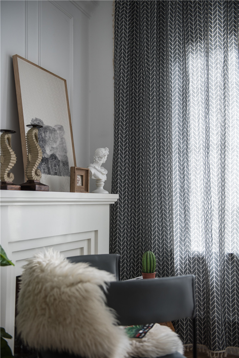 Minimalistischer Geometrischer Vorhang Mit Quasten Grau Baumwolle_voghion.com