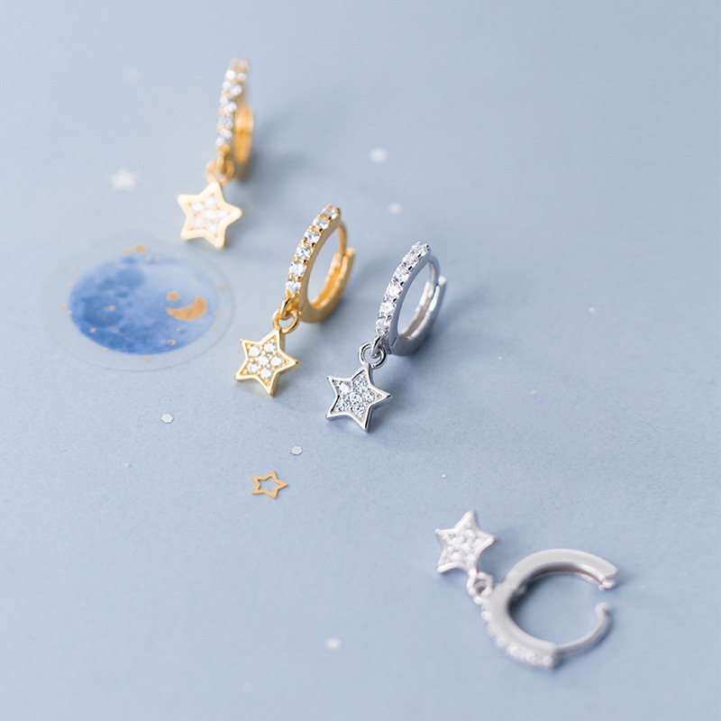 Eloch s925 botón de orejas de plata para mujeres coreanas pequeñas y frescas con diamantes de pentacos de moda joyas de orejas de estrellas G6163