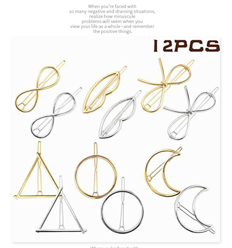 Exquisite Metal Round Triangle And Moon Hair Clip 6-piece Set display picture 5