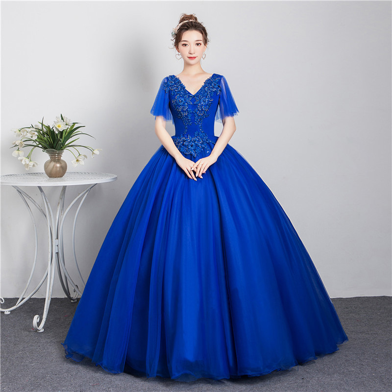 Cross-Border European and American Royal Blue Wedding Dress 2026 New Model Bride's Solo Performance Puffy Skirt Stage Performance Floor-Length Evening Gown