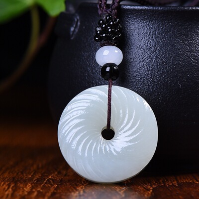 支持复检/代发 保真和田白玉转运平安扣挂件和田玉面包圈吊坠玉环|ms