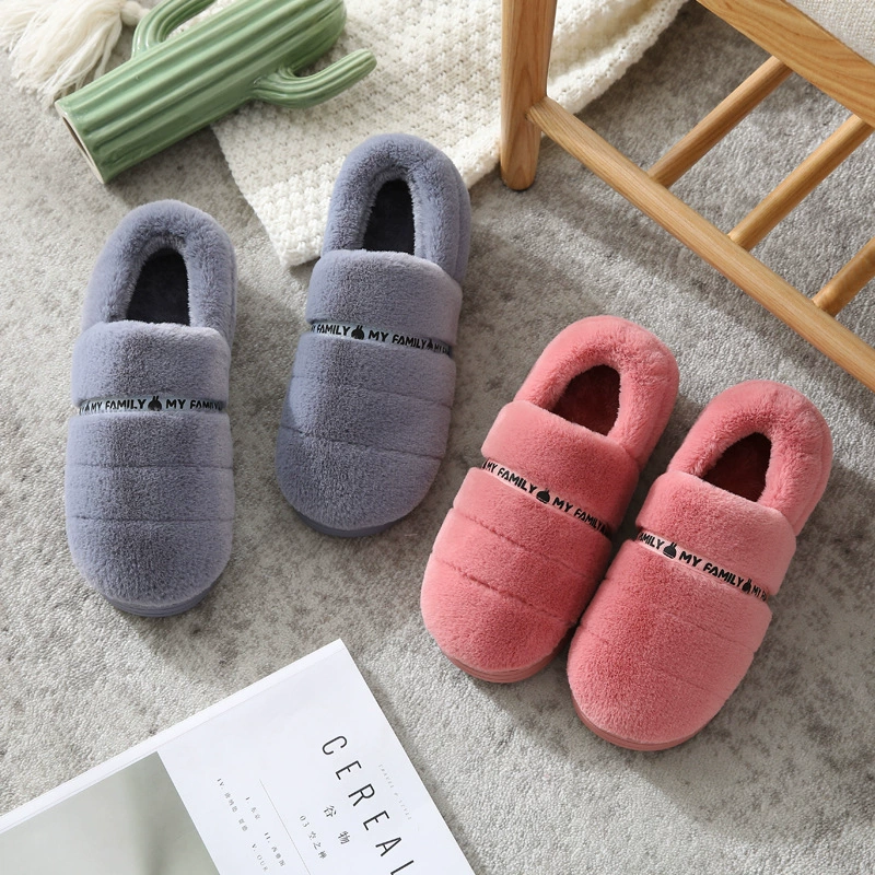 Домашняя хлопковая обувь для пары, нескользящая Теплая мужская сумка с утолщенной подошвой из искусственного кролика, тапочки, Женская обувь в виде Луны, зимняя обувь