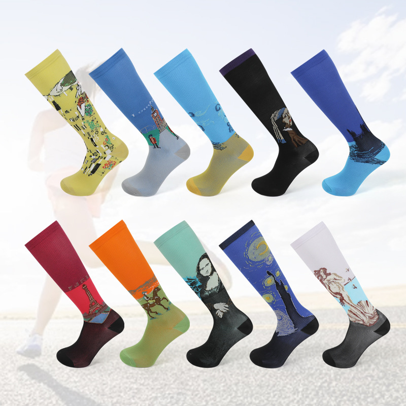 Cross-border socks spring new retro personalized socks couple's oil painting famous painting mid-calf length socks cartoon thickened socks