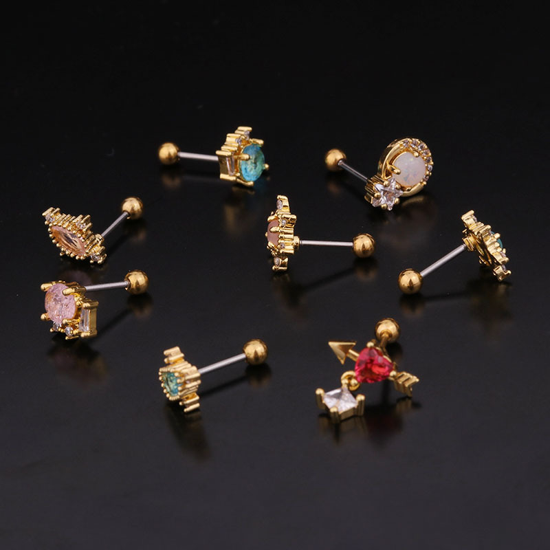 Korean  new color round zircon ear bone nails stainless steel screw earrings