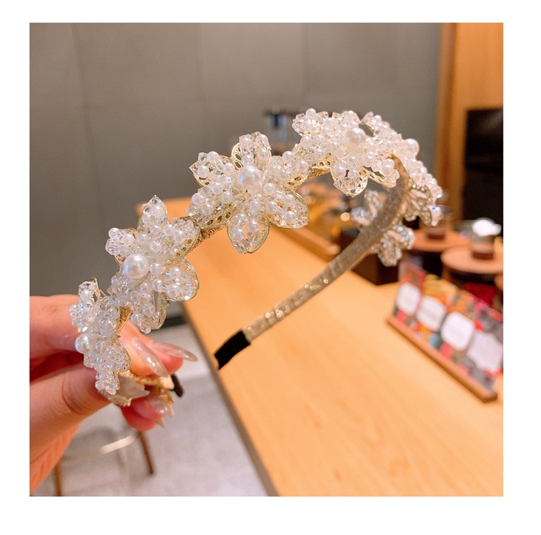 Korean Original Handmade Rice Grain Pearl Crystal Mix  Match Bright Flower Headband  Wholesale Nihaojewelry display picture 2