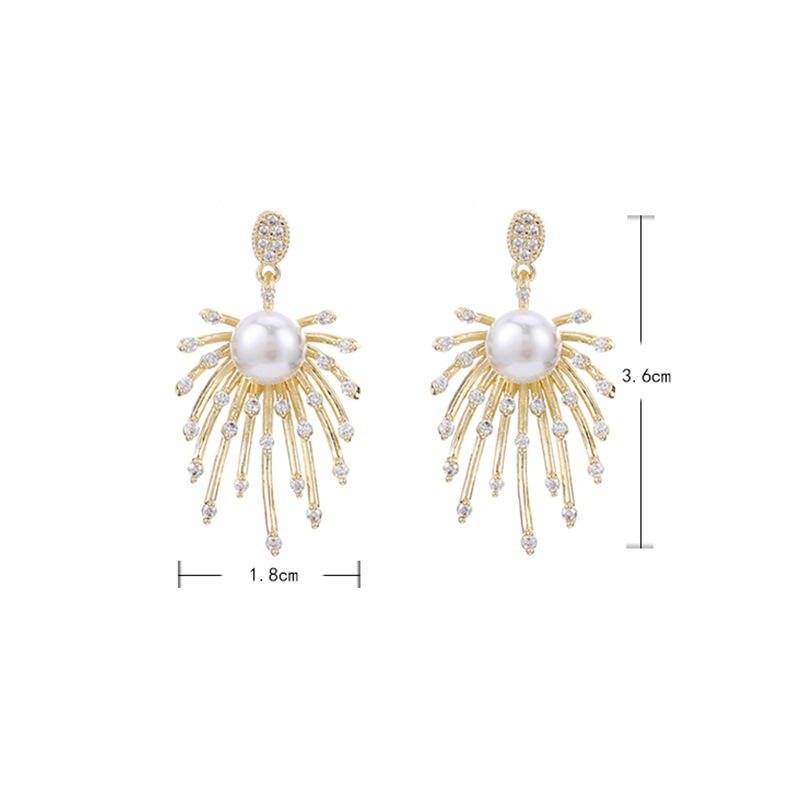 Korean New Fireworks Pearl Exaggerated Earrings Fashion Earrings 925 Zircon Micro-inlaid Silver Needle Earrings Wholesale Nihaojewelry display picture 8