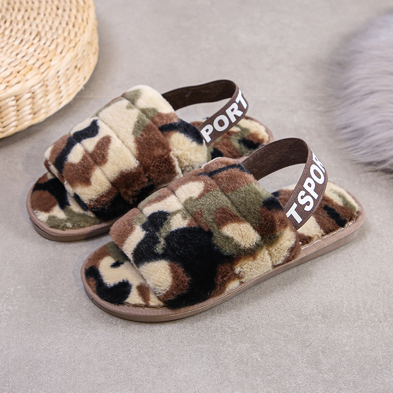 Women's Streetwear Camouflage Open Toe Plush Slippers display picture 17