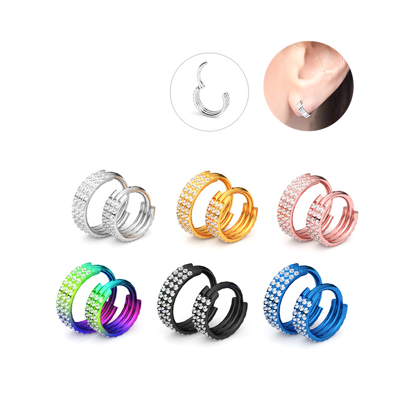 新款時尚穿刺飾品AAA锆石耳飾耳環扣鼻飾鼻環釘316L钛鋼電商熱賣