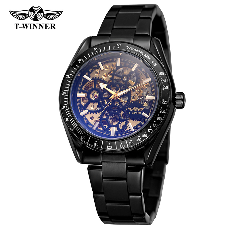 Venta caliente winner8152 hombres casual reloj mecánico automático hueco reloj mecánico correa de acero reloj de los hombres