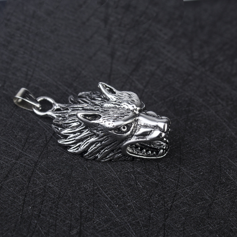 Wolf Head Pendant Necklace Titanium Steel Battle Axe For Men_voghion.com