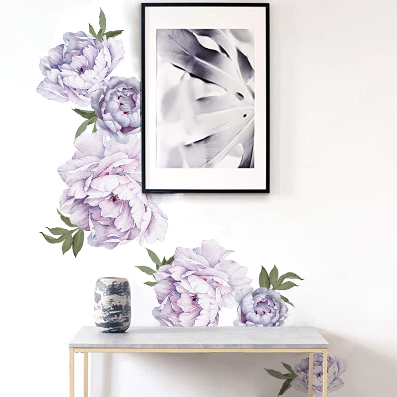 New Fashion Purple Peony Flower Group Wall Stickers display picture 5