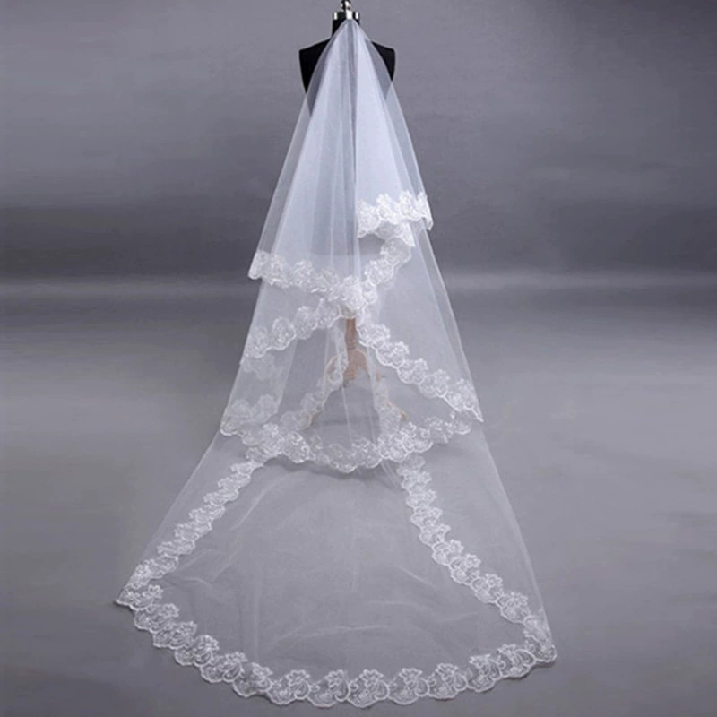 Фата невесты 1,5 м, 3 м, 5 кремово-белая Однослойная кружевная компьютерная Кружевная Сетка свадебная фата