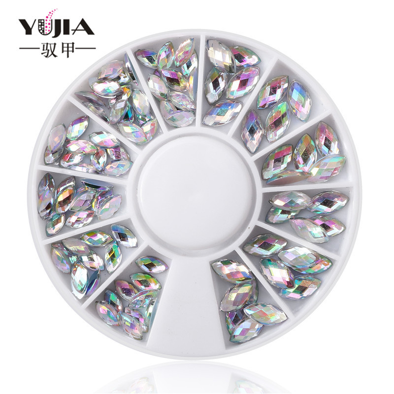 Nail Art especial en forma de diamante AB color de alta calidad Taiwán nail art Oval Horse Eye diamante disco joyería AB caja de diamantes al por mayor