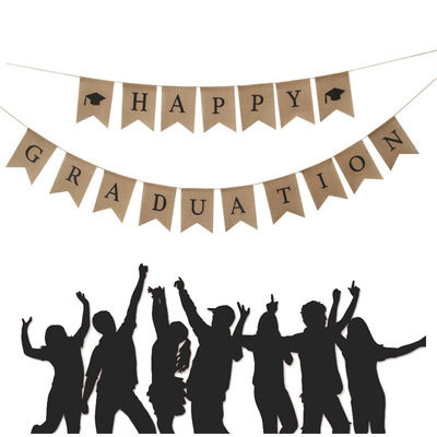 Happy graduation 外贸学生毕业派对装饰用品 毕业季麻布拉旗批发