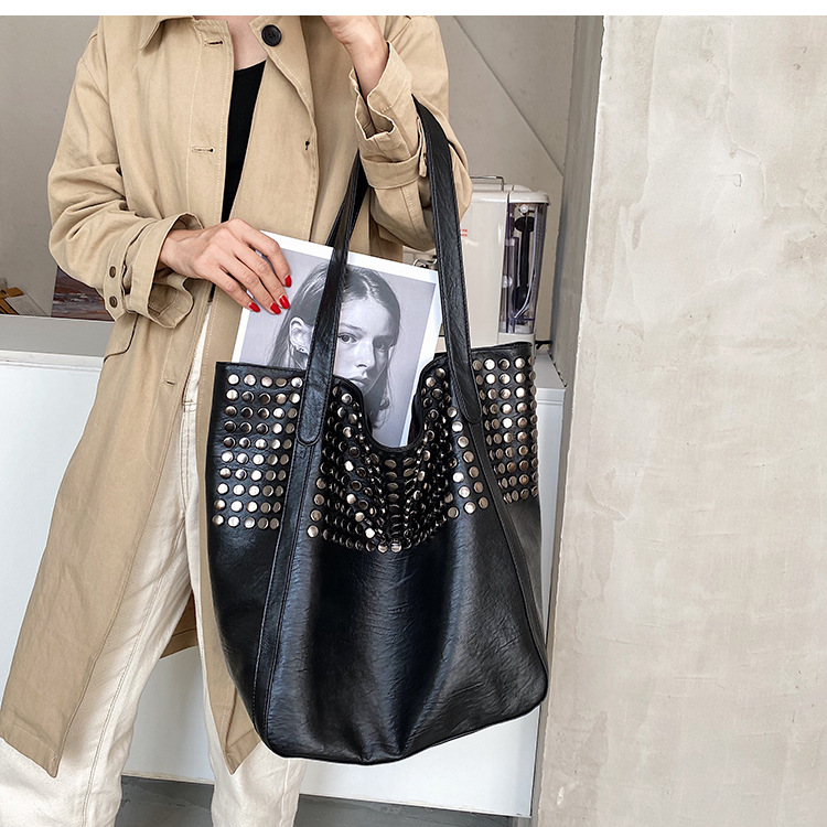 Zipper Closure Type Women's Large Pu Leather Solid Color Streetwear Square Zipper Shoulder Bag Tote Bag