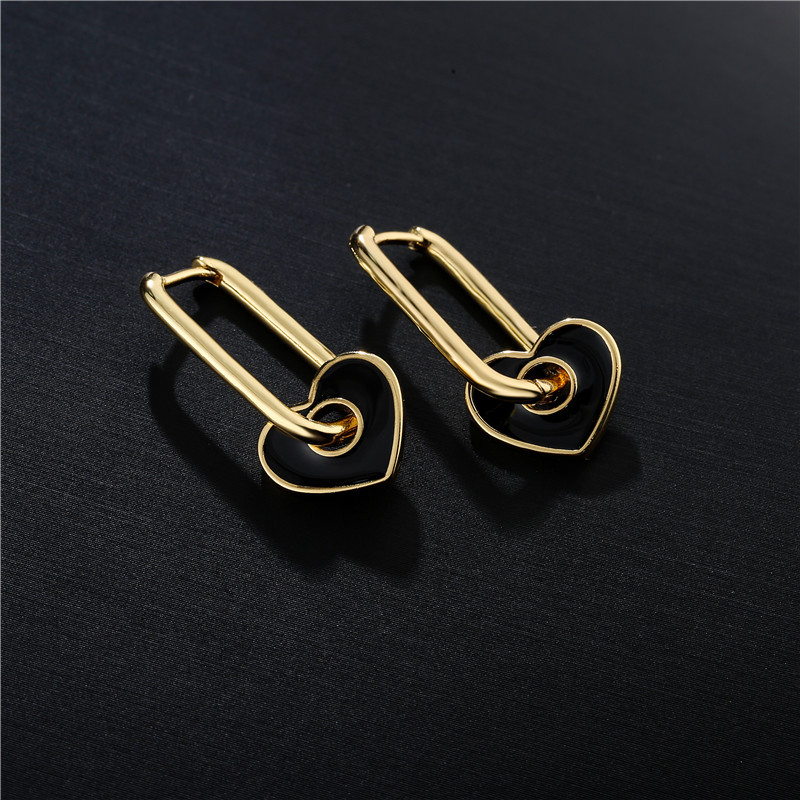Cross-border New 18k Gold Copper Micro-inlaid Earrings European And American Famous Dripping Oil Heart Earrings  Hot Sale At display picture 2