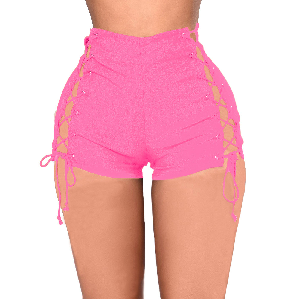 Mid-Waist Side Bandage Denim Shorts NSYB65114