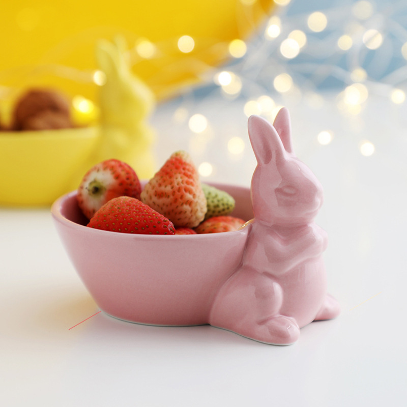 Cartoon Rabbit Bowl Shufflé Baking Bowl Oven Pudding Bowl Baking Tableware Ceramic Dessert Bowl Fruit Salad Bowl