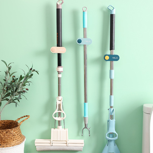 Factory direct sales hole-free mop rack hook creative traceless home bathroom wall-mounted mop clip
