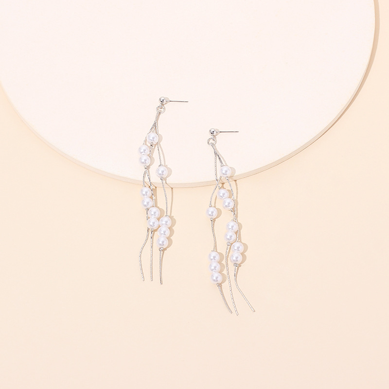 6g Weight Earrings Classification Wedding, Travel, Birthday, Festival Occasion Women'S Gender Fashion Style Gold, Silver Color Fashion Pearl  -one Tassel Earrings 4