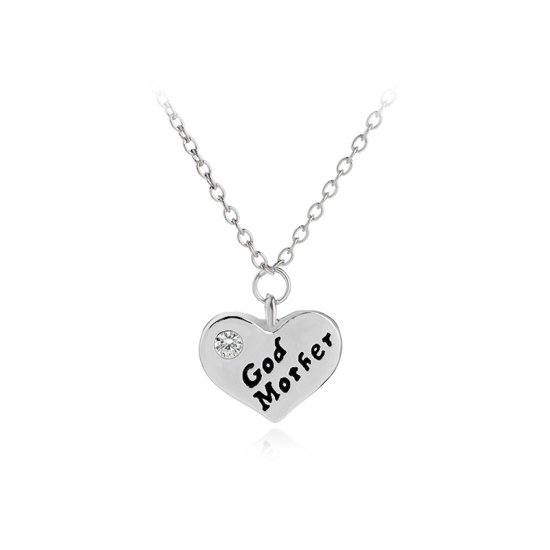 Alloy Heart Rhinestone Drop Oil Letter God Mother Pendant Necklace display picture 7