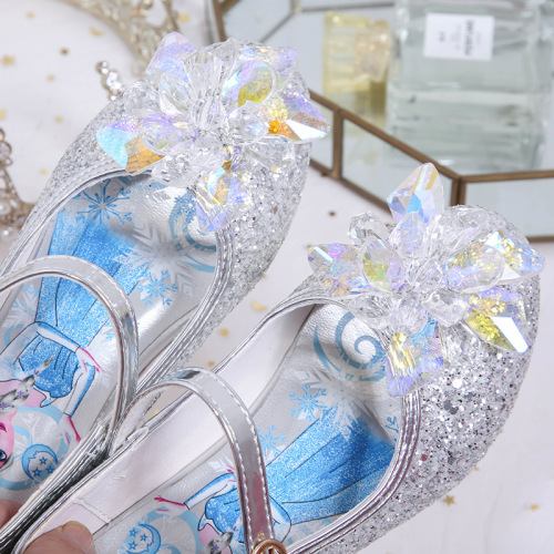 Frozen Princess Shoes  Autumn New Rhinestone Shoes Velcro Sequin Children's Shoes Low Heels Dropshipping