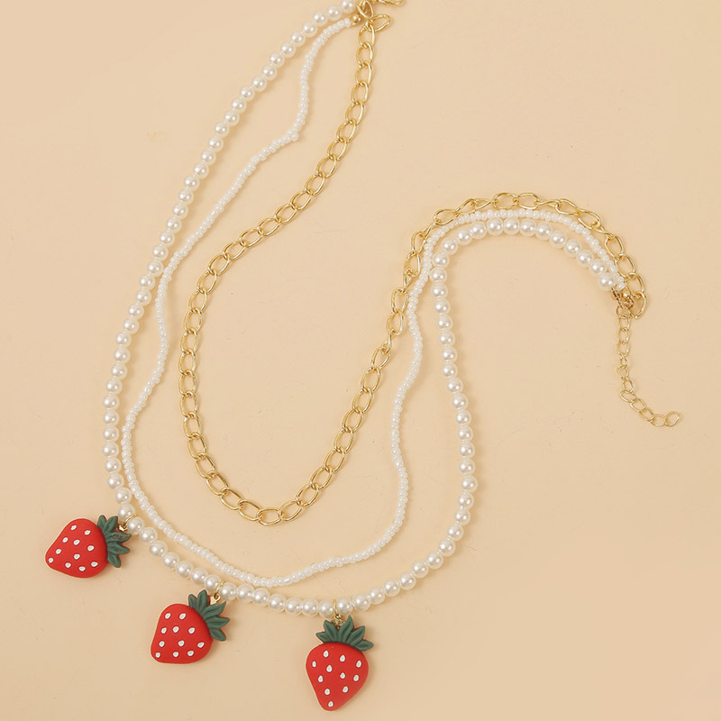 Fashion Color Long Multi-layer Rice Beads Strawberry Necklace Hand-woven Fruit Pendant Jewelry Wholesale Nihaojewelry display picture 5