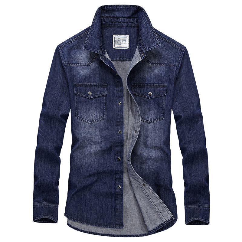 Camisa de manga larga de mezclilla transfronteriza primavera y otoño transpirable juventud algodón moda casual guapo camisa de todos los partidos de los hombres en stock