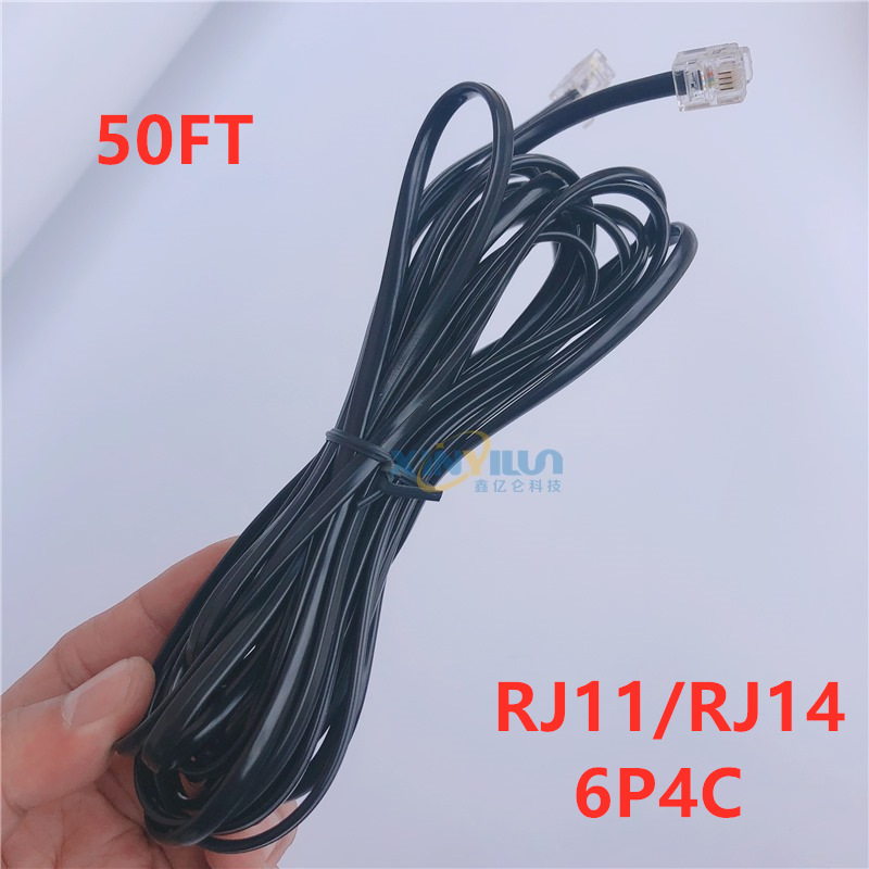 电话机线四芯 RJ11/RJ14 6P4C 电话跳线 座机电话线50FT跨境爆款