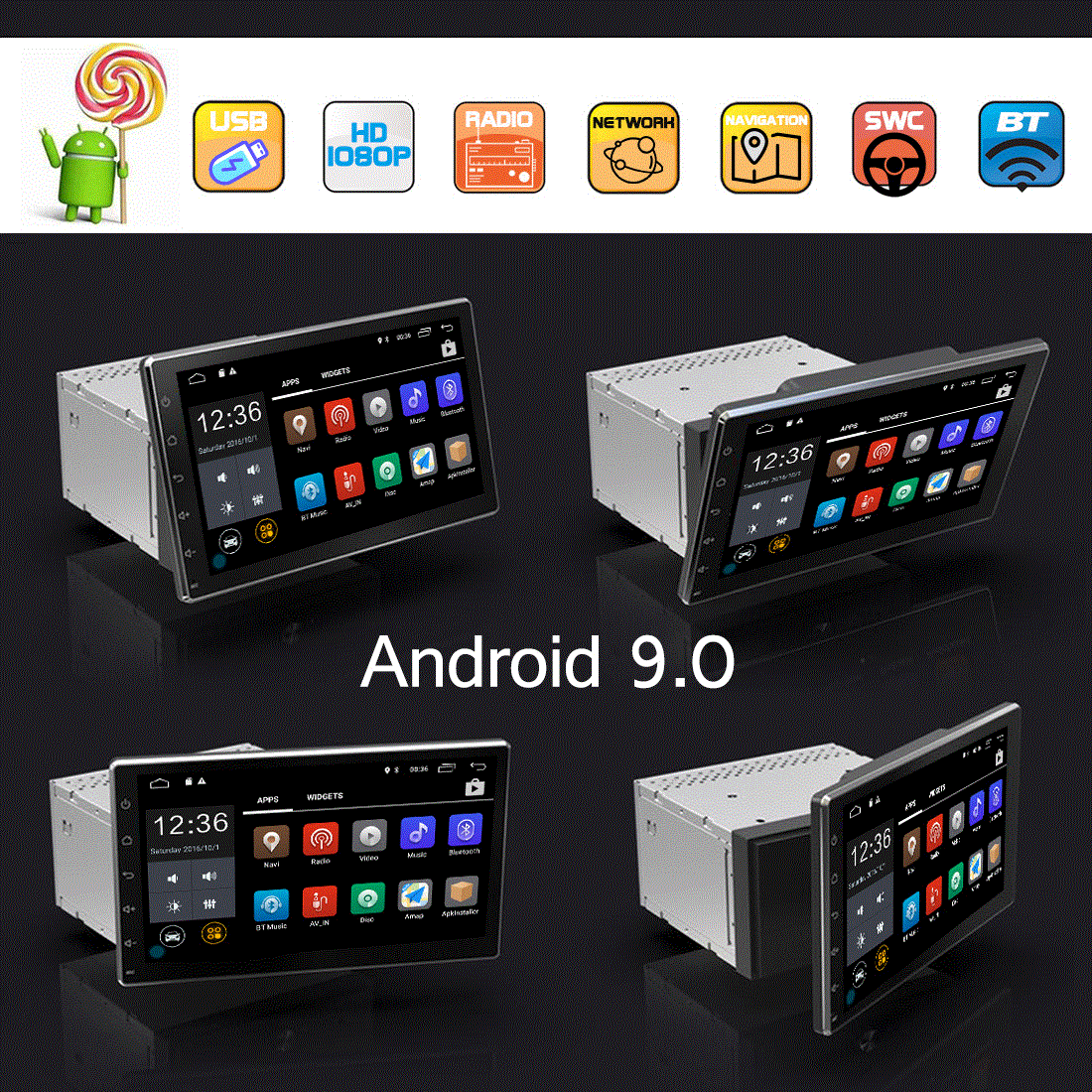 Cross-border new 10-inch universal Android large screen navigation 360-degree rotating screen car MP5 detachable moving head machine
