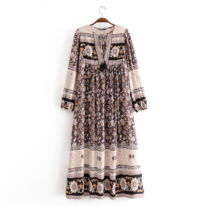  printing fringed bohemian holiday dress  NSAM4234