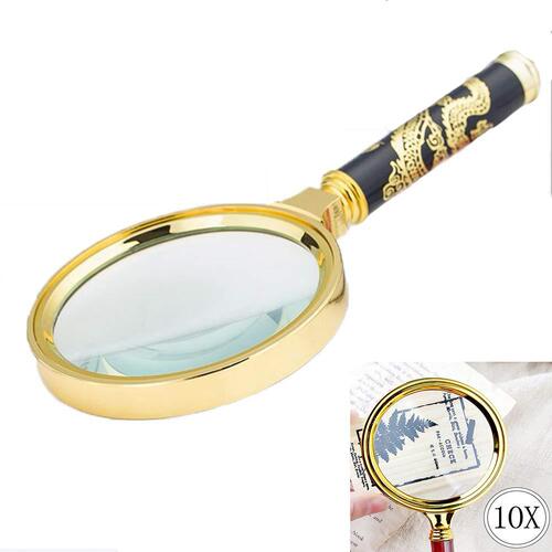 Best-selling style 9.9 yuan dragon pattern handle handheld magnifying glass 10x 100MM night market stall reading magnifying glass