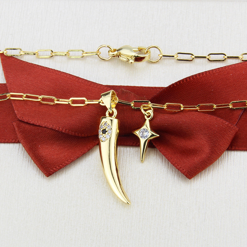 gold-plated imitation teeth diamond star pendant