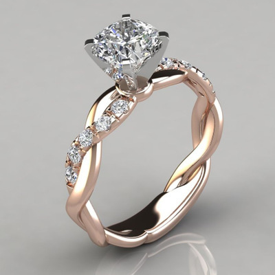 Fashion Rose Gold Inlaid Princess Diamond Ladies Copper Ring Jewelry display picture 2