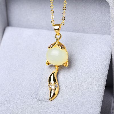 925银镶嵌和田玉狐狸吊坠女款狐仙挂件玉器直播供应链厂家