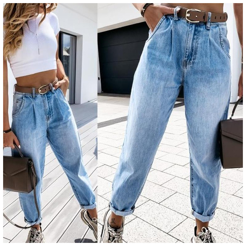 loose no stretch high waist washed jeans NSJRM135673