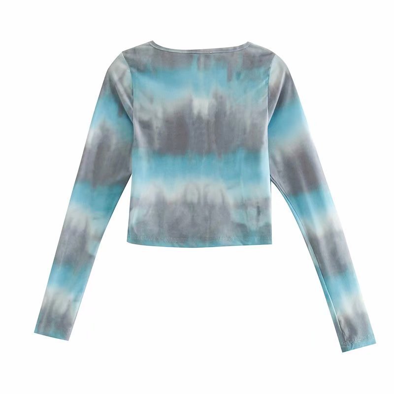 wholesale top de camiseta ajustada con efecto tie-dye de otoño para mujer NSAM4309