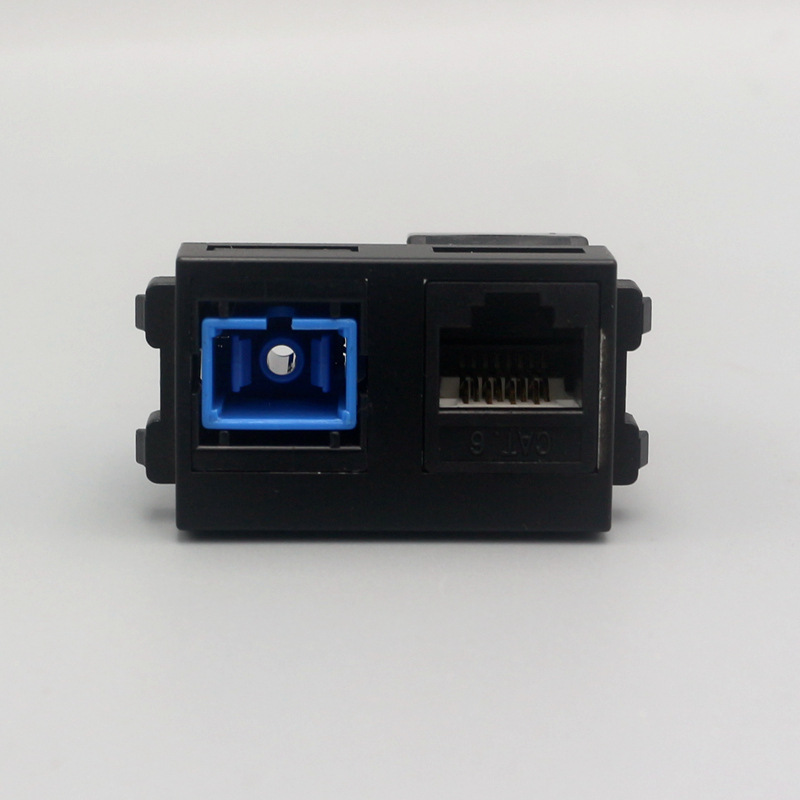 黑色128型双孔6类网络光纤插座模块CAT6千兆电脑带SC光纤直插模块