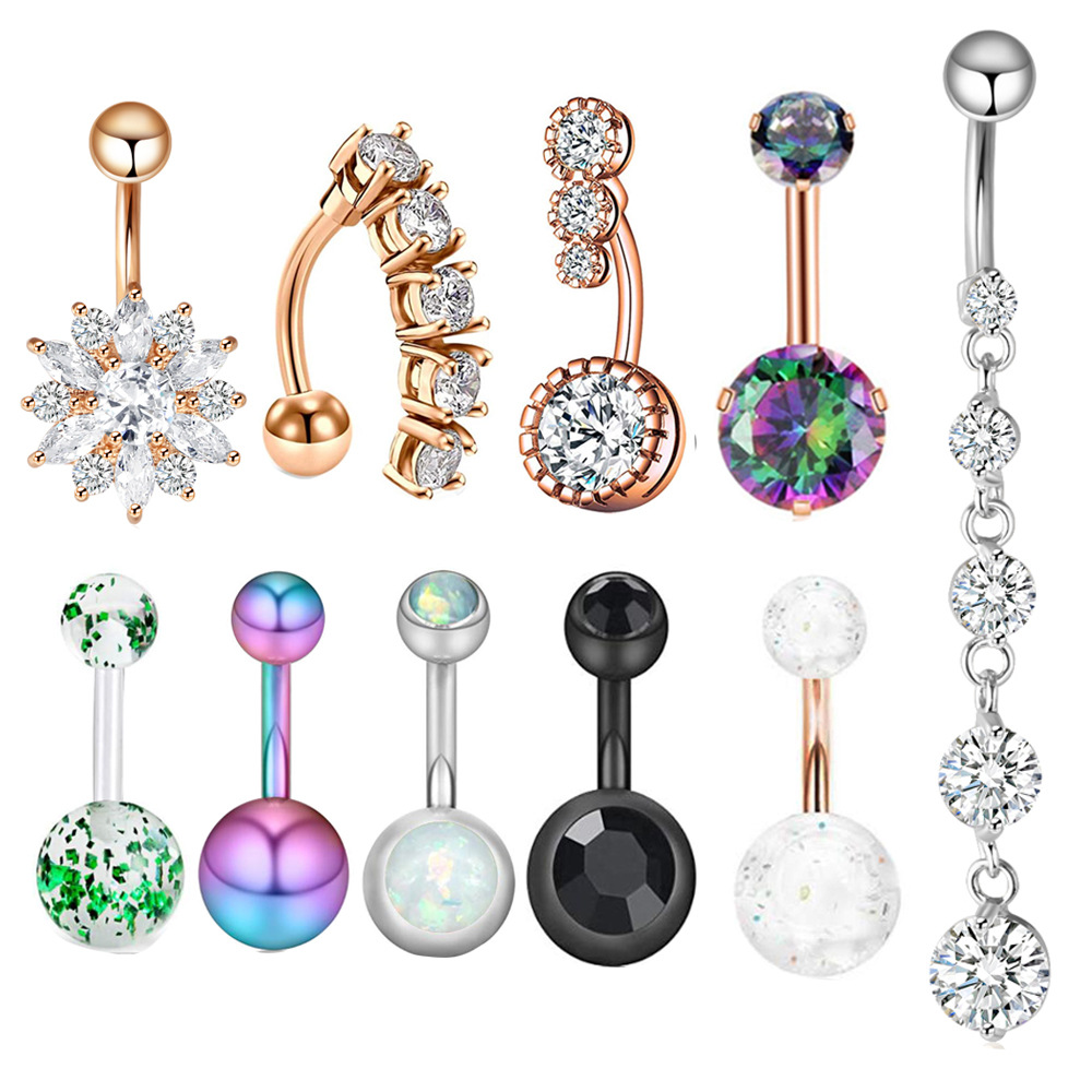 10 Piece Belly Button Ring Set Seashell Pearl Charm Dangle Umbilical Jewelry detail image 8