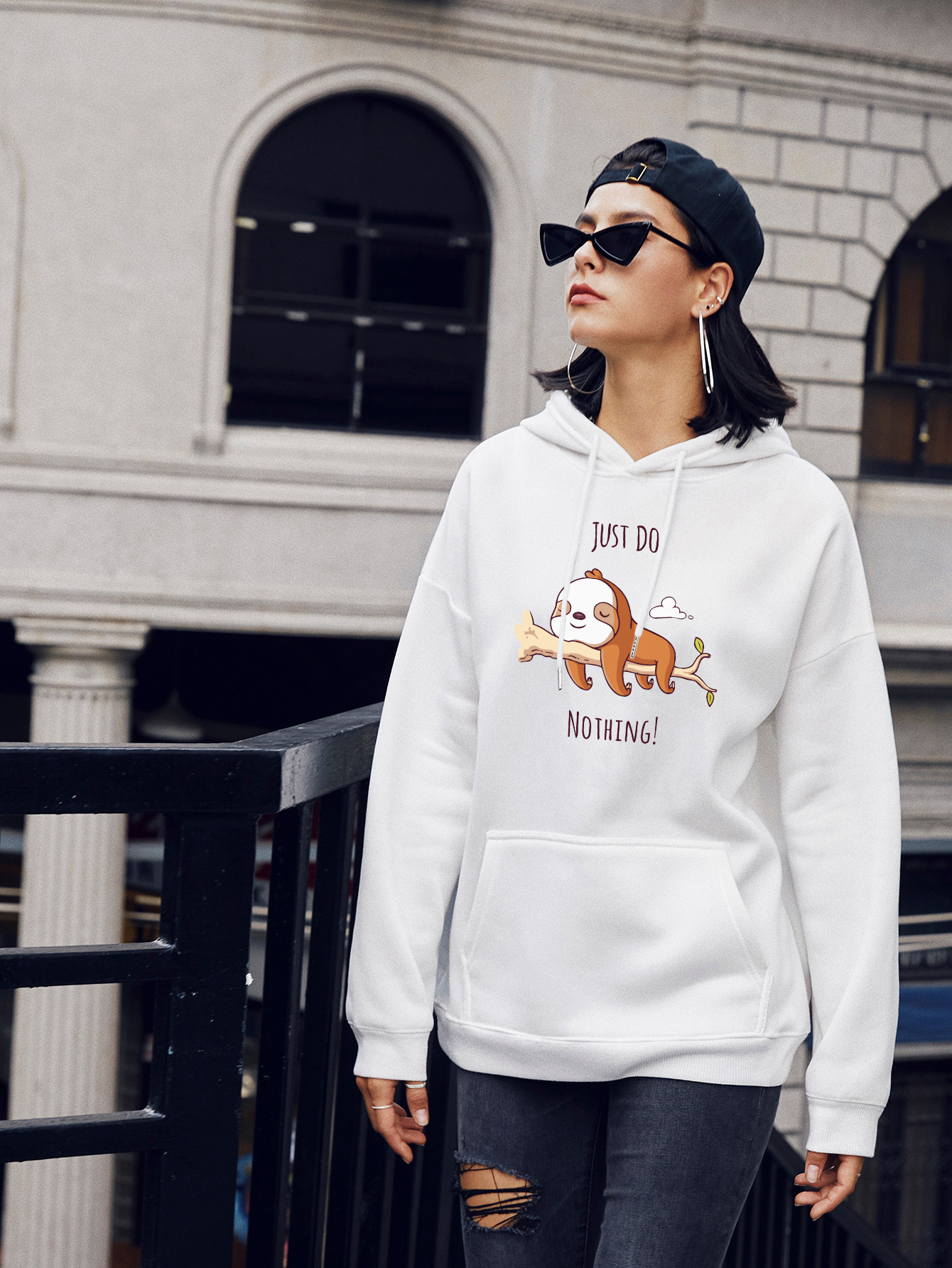 suéter con capucha y estampado de pereza casual callejero de otoño e invierno para mujer NSSN1885