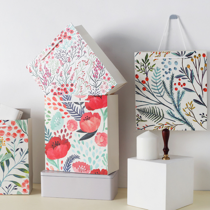 吾忆繁花系列ins风礼品袋手提纸袋子文艺小清新礼物包装袋纸质