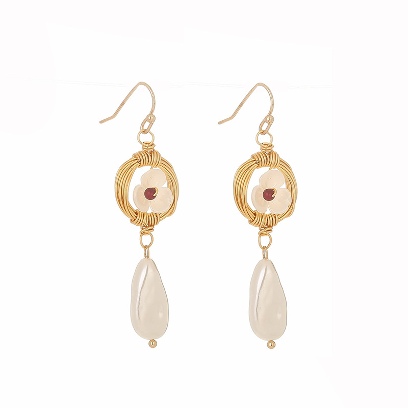 Fashion Pearl Long Earrings Simple Flower Drop Alloy Earrings display picture 1