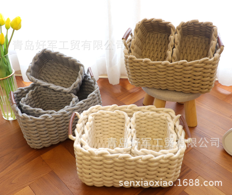 New Nordic Woven Basket Bold Cotton String Storage Box Storage Basket Storage Basket Laundry Basket Desktop Snack Basket display picture 20