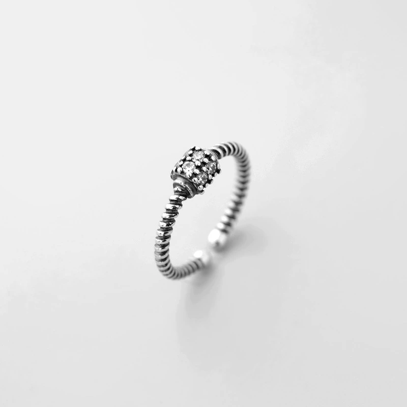 Fashionable ring, retro zirconium, silver 925 sample