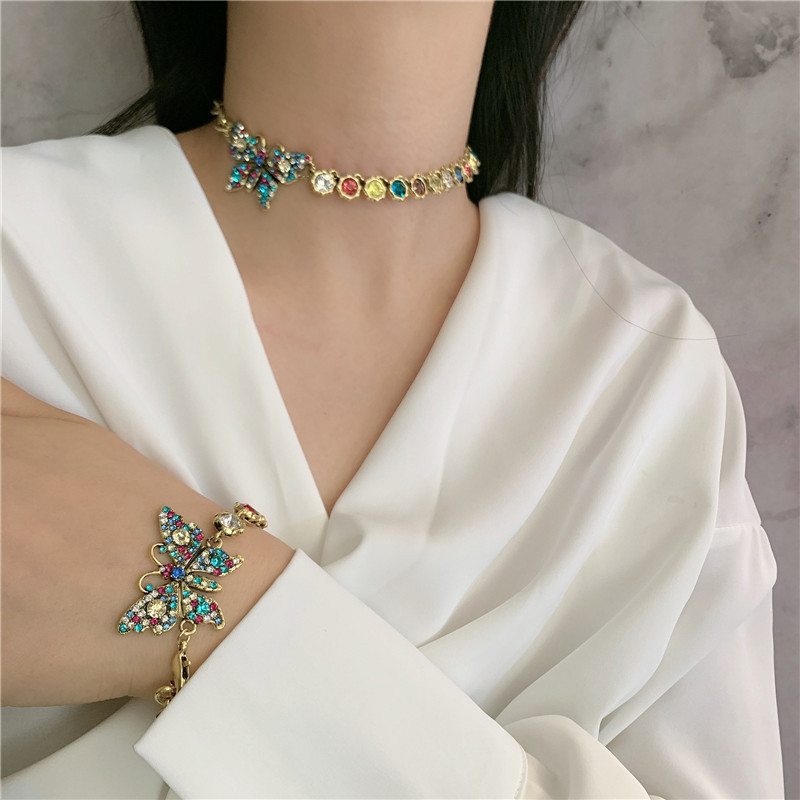 Zircon Diamond Butterfly Necklace Choker Clavicle Chain Bracelet Wholesale Nihaojewelry display picture 11