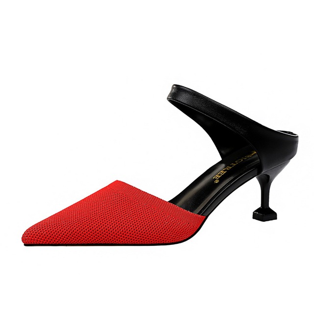 Korean fashion daily Baotou slippers high heel hollow out one word with light mouth sharp head and color match