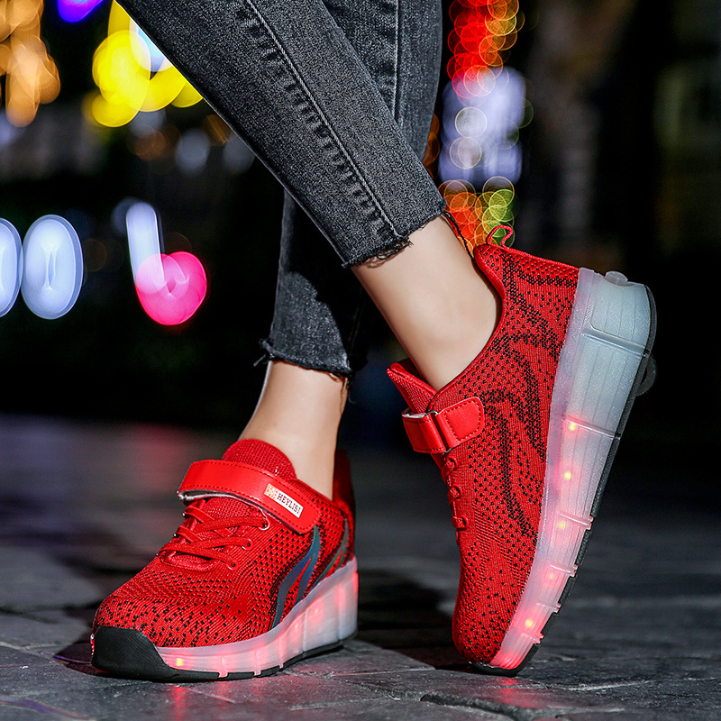 2020新款儿童单轮暴走鞋双轮发光鞋USB充电灯鞋LED多种灯光模式