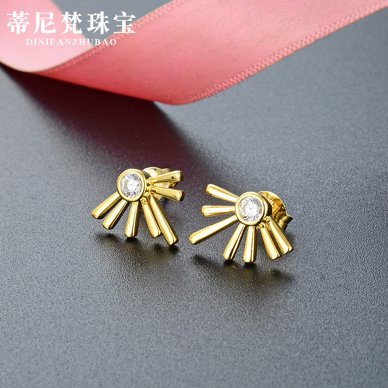 Corea del Sur Dongdaemun Hipster diseño geométrico ZIRCON pendientes femeninos al por mayor Diamante-incrustado oro s925 plata oreja gancho