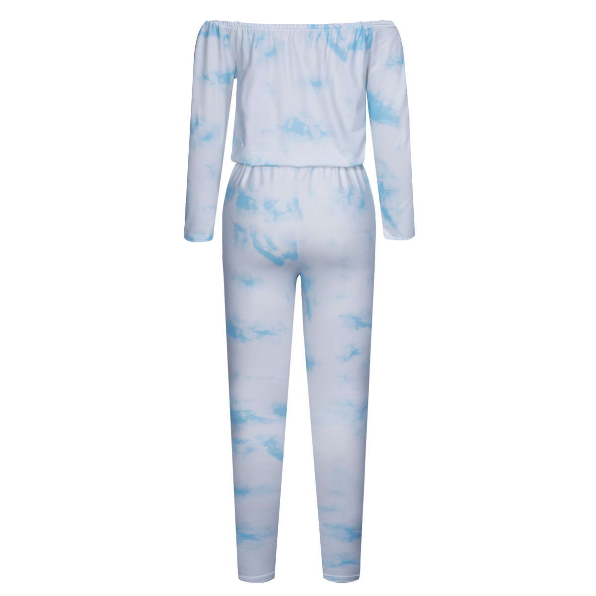 Fall Long Sleeve off Shoulder Lace up Pocket Ripped Tie Dye Jumpsuit