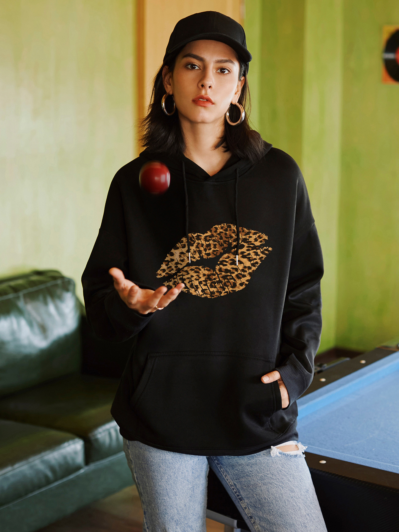  hot autumn and winter hooded women s sweater sexy leopard lips wholesale NSSN303